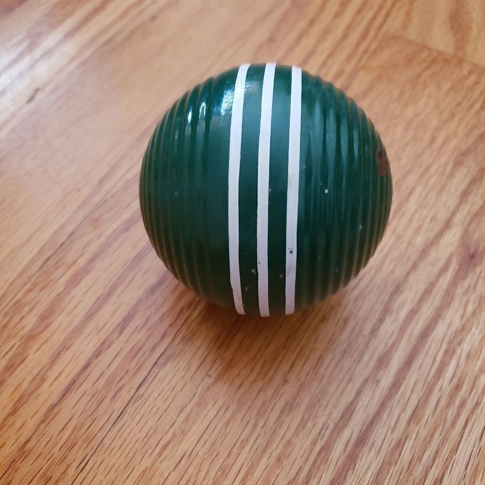 Vintage Forster Green Croquet Ball. Three Stripes